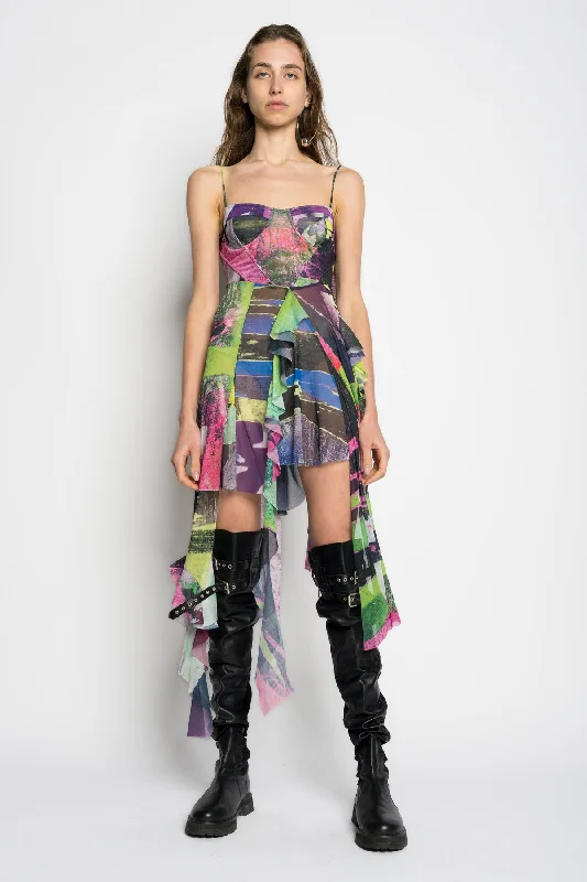 GRAFFITI PRINT MESH CORSET DRESS Best-selling unclassified dresses