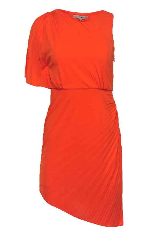 Halston Heritage - Orange Pleated Sheath Dress w/ Side Sash Sz 2 Breathable unclassified dresses