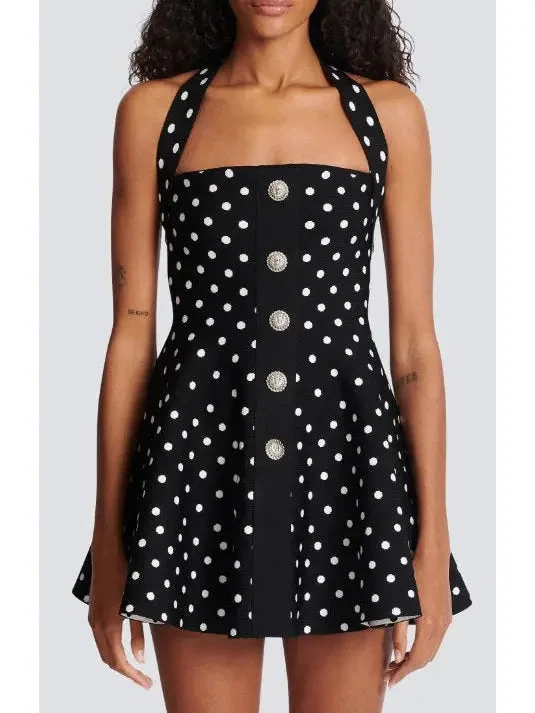 Halterneck Dress in a Polka-Dot Jacquard Knit Backless unclassified dresses