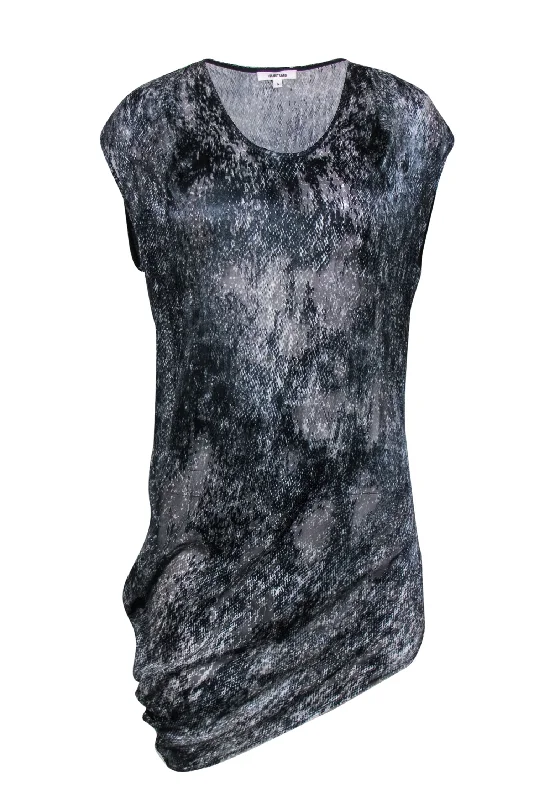 Helmut Lang - Dark Grey Sheer Snakeskin Print Dress w/ Asymmetrical Hem Sz S Knitted unclassified dresses