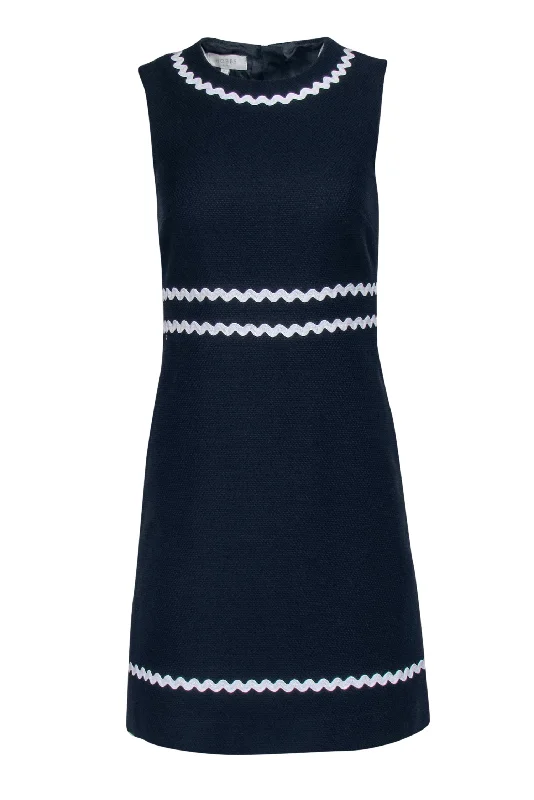 Hobbs - Navy A-Line Dress w/ White Rick Rack Trim Sz 4 Mesh unclassified dresses