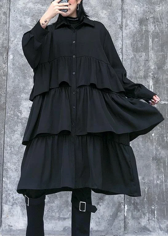 Italian black Cotton quilting clothes spring shift layered ruffles Dresses Discounted unclassified dresses