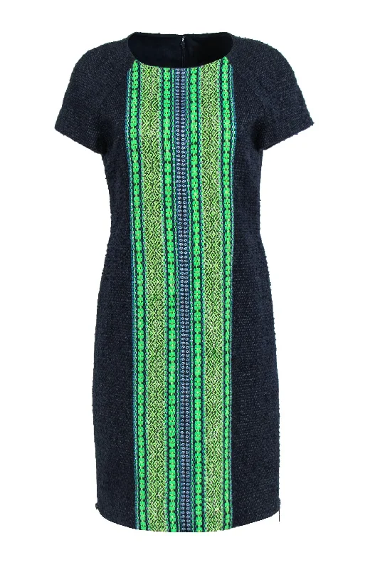 J.Crew Collection - Navy Tweed Dress w/ Bright Green & Blue Design Sz 6 Backless unclassified dresses