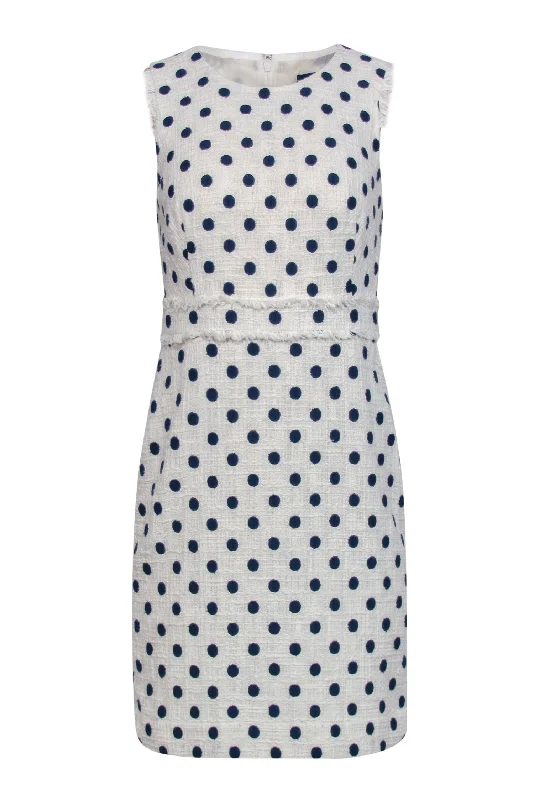 J.Crew - White & Navy Polka Dot Tweed Sheath Dress Sz 4 Off-shoulder unclassified dresses