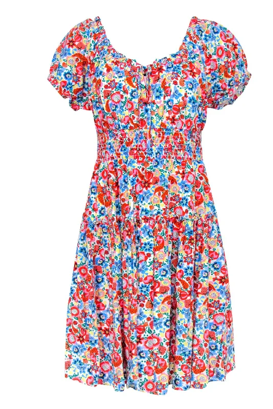 J.Crew - Bright Vegetable Garden Printed Smocked Waist Dress Sz 6 Color block unclassified dresses