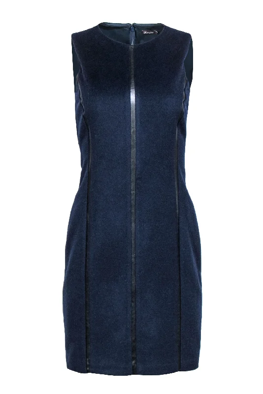 J. McLaughlin - Navy Sleeveless Wool Blend Dress w/ Faux Leather Trim Sz 4 Party unclassified dresses