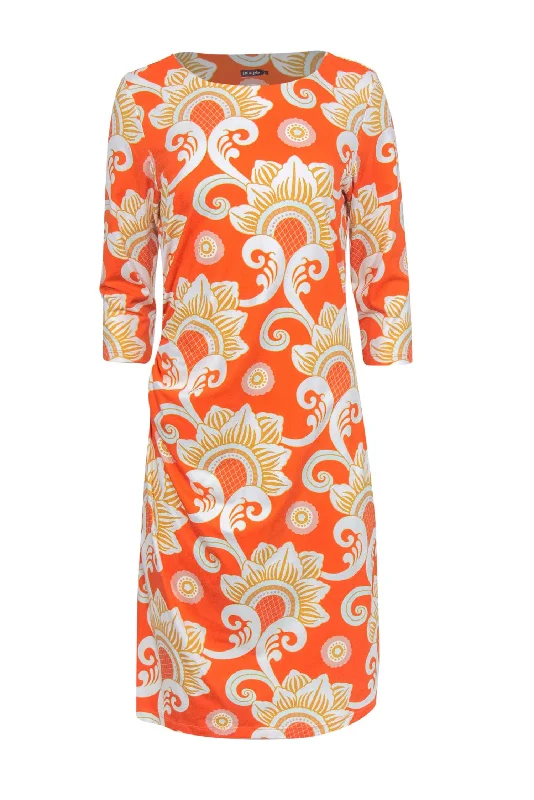 J. McLaughlin - Orange Paisley Shift Dress w/ White & Pink Accents Sz L Mesh unclassified dresses