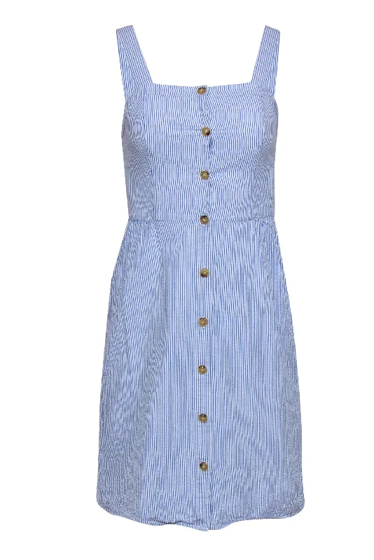 J.Crew - Blue & White Striped Seersucker Sleeveless Sheath Dress Sz 00 Off-shoulder unclassified dresses