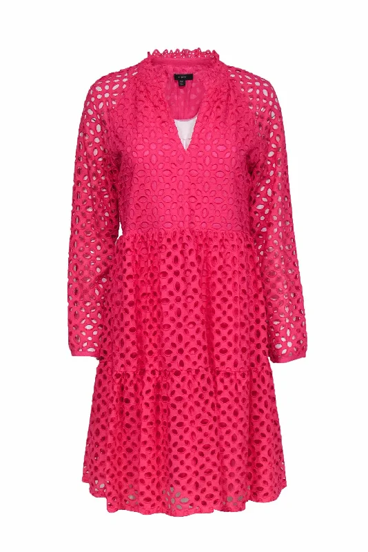 J.Crew - Hot Pink Eyelet Overlay Cotton Babydoll Dress Sz XST Long unclassified dresses