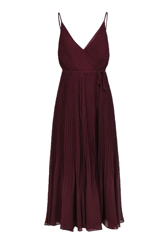 Jenny Yoo - Burgundy Pleated Wrap Gown Sz 0 Trendy new unclassified dresses