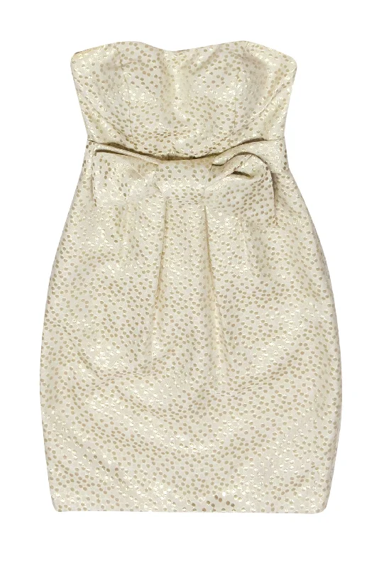 Jenny Yoo - White Strapless Dress w/ Gold Metallic Polka Dots Sz 0 Trendy new unclassified dresses