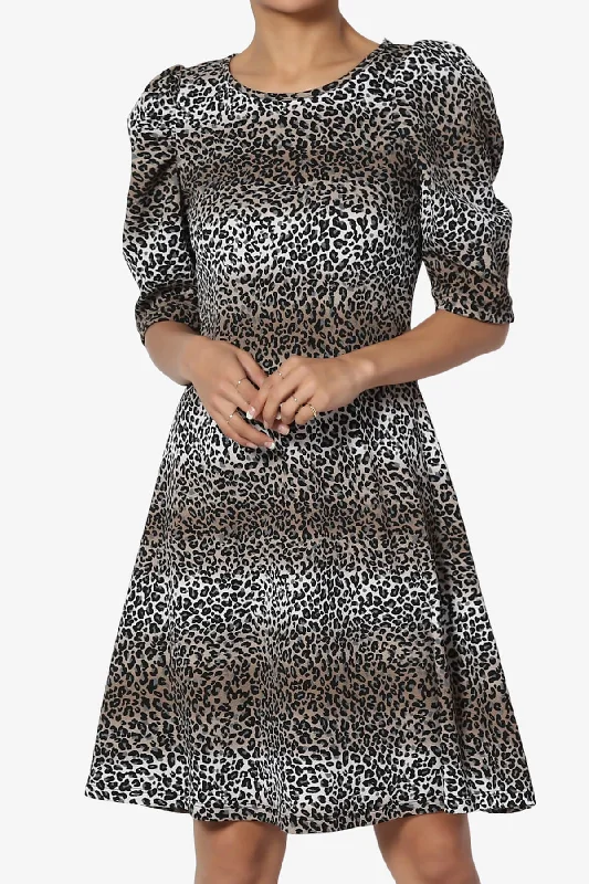 Johnny Puff Sleeve Animal Print Dress Beach unclassified dresses