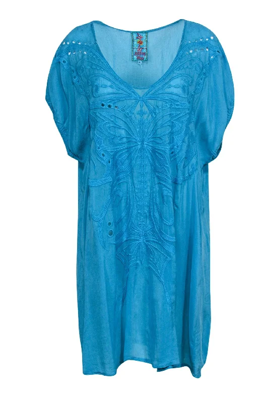 Johnny Was - Deep Teal Tunic Dress w/ Butterfly Embroidery Sz 1X Cocktail unclassified dresses