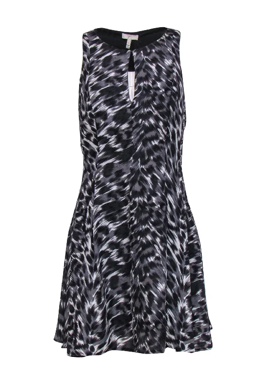 Joie - Grey, White & Black Leopard Print Sleeveless Silk Fit & Flare Dress Sz S Winter unclassified dresses