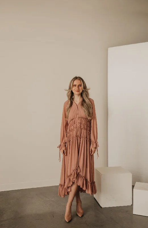 Joselyn Ruched Dress in Pink Satin unclassified dresses