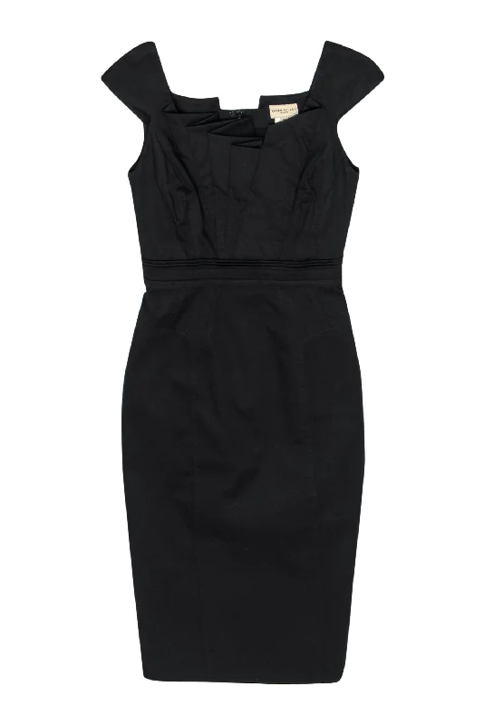 Karen Millen - Black Cotton Sheath Dress w/ Fanned Pleated Bodice Sz 2 Popular unclassified dresses