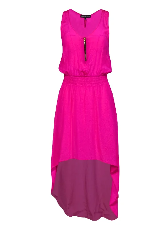 Karina Grimaldi - Hot Pink Silk High-Low Dress Sz S Smocked unclassified dresses