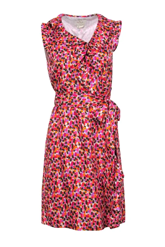 Kate Spade - Multicolored Satin Ruffle Wrap Dress Sz 10 Popular unclassified dresses