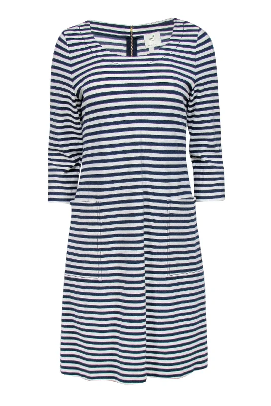 Kate Spade - White & Navy Striped Quarter Sleeve "Ellis" Shift Dress Sz 6 Stretchy unclassified dresses