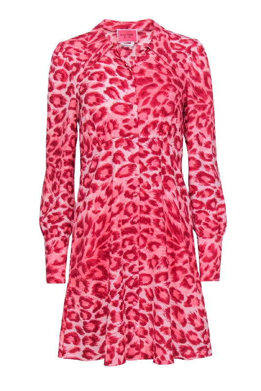 Kate Spade - Pink & Red Fit & Flare Dress Cheetah Print w/ Buttons Sz 6 Pastel unclassified dresses