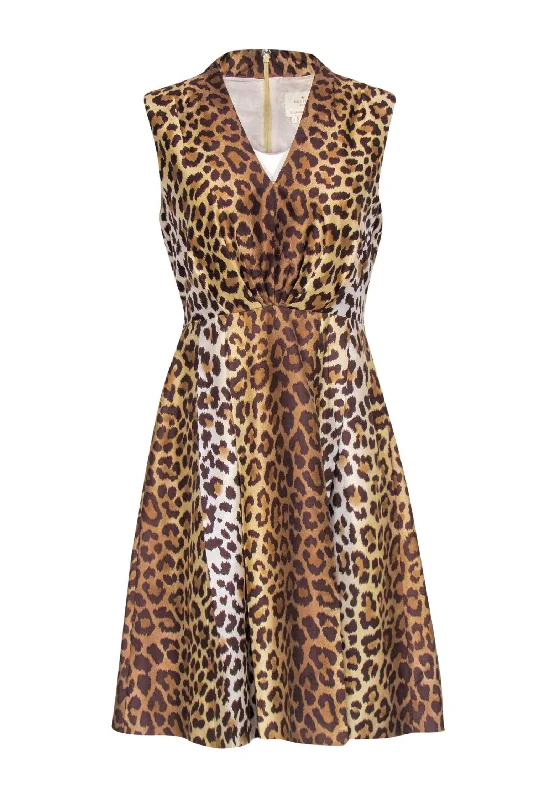 Kate Spade - Brown, Tan & Cream Leopard Print Silk Fit & Flare Dress Sz 6 Minimalist unclassified dresses