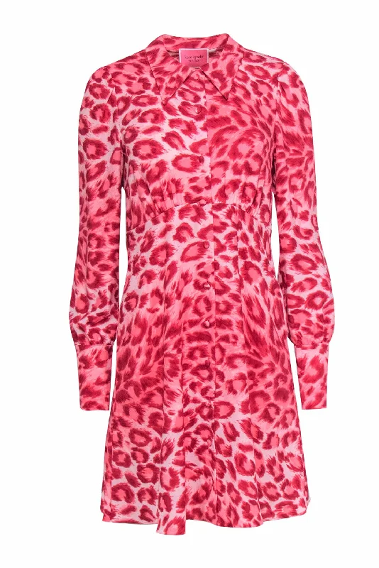 Kate Spade - Pink & Red Cheetah Print Fit & Flare Dress w/ Buttons Sz 8 Bright color unclassified dresses