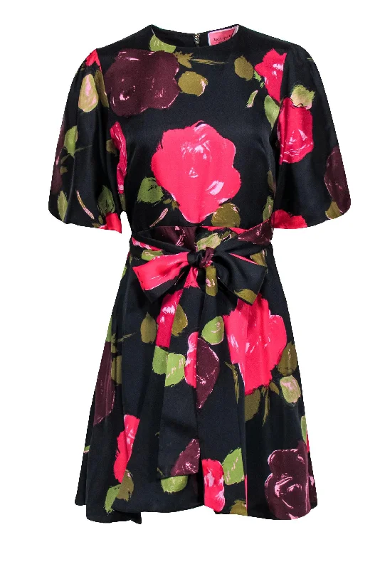 Kate Spade - Pink & Wine Rose Print Silk Blend Fit & Flare Dress Sz 8 Winter unclassified dresses