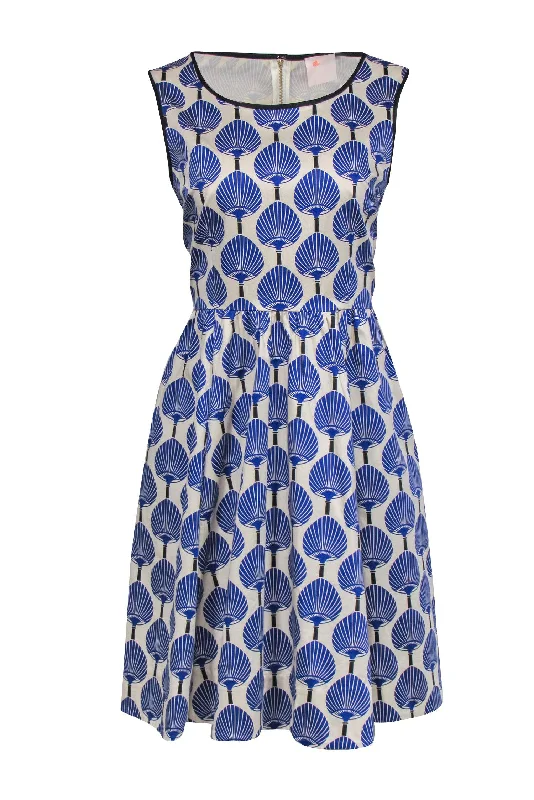 Kate Spade - Cream & Blue Fan Print Sleeveless Dress Sz 8 Trendy new unclassified dresses