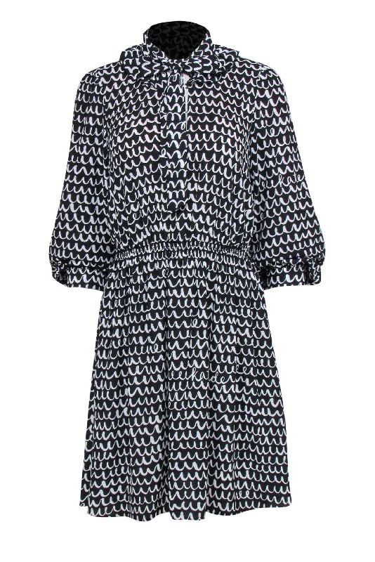 Kate Spade - Black & White Wavy Print Fit & Flare Dress Sz M Y2K unclassified dresses