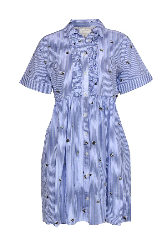 Kate Spade - Blue & White Striped & Bee Print Button-Up Dress Sz S Women's unclassified dresses