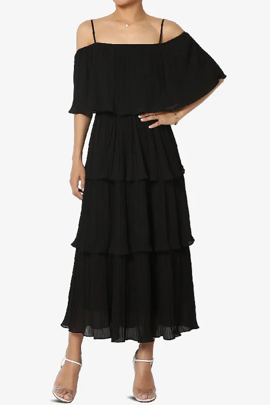 Kye Off Shoulder Tiered Dress in Black Formal unclassified dresses