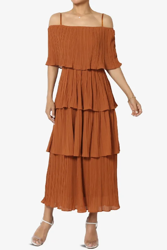 Kye Off Shoulder Tiered Dress in Caramel Gothic unclassified dresses