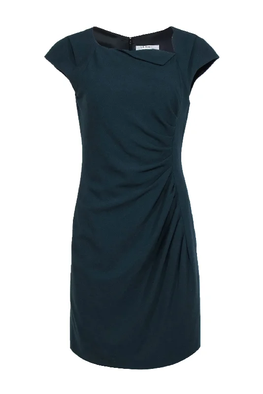 L.K. Bennett - Forest Green Fitted Shift Dress w/ Ruched Details & Cap Sleeves Sz 8 Date night unclassified dresses