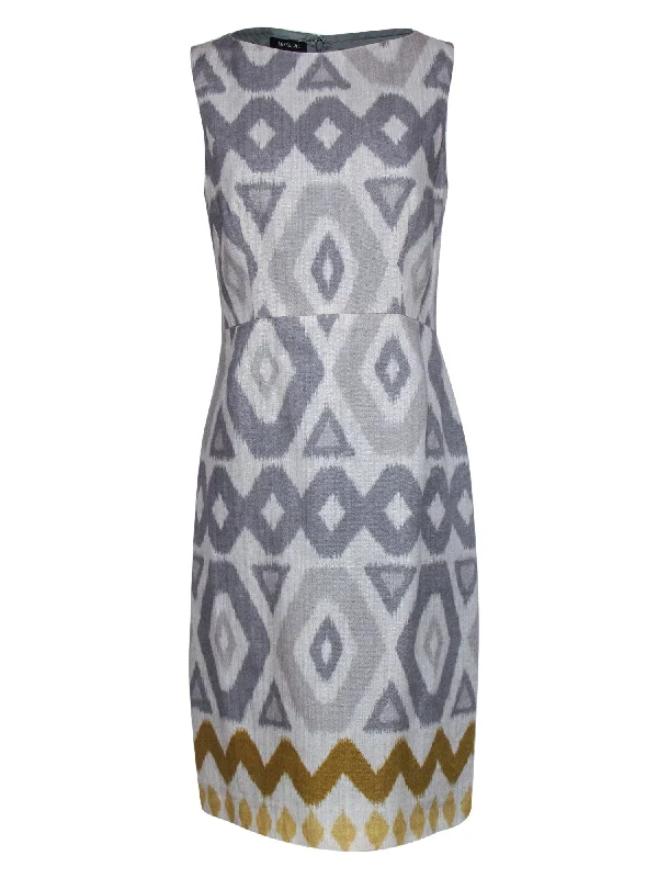 Lafayette 148 - Taupe Printed Sleeveless Sheath Dress Sz 12 Women's unclassified dresses