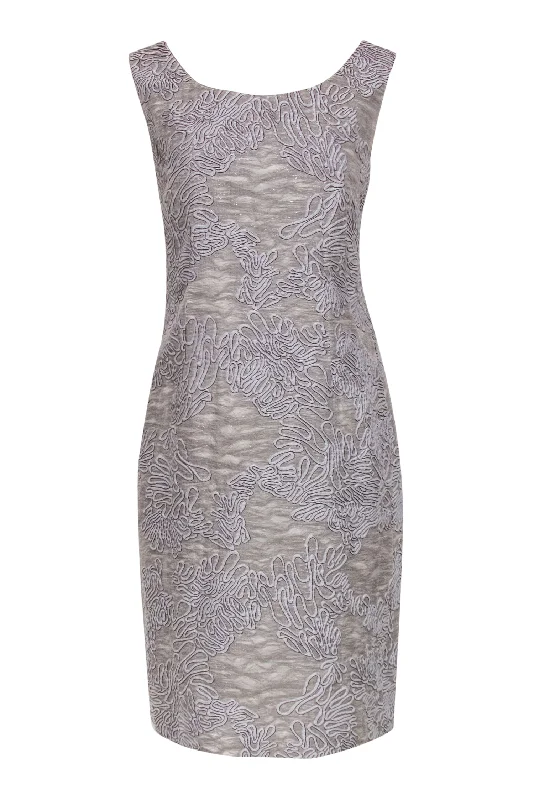 Lafayette 148 - Grey Sleeveless Squiggle Pattern Sheath Dress Sz 12 Floral unclassified dresses