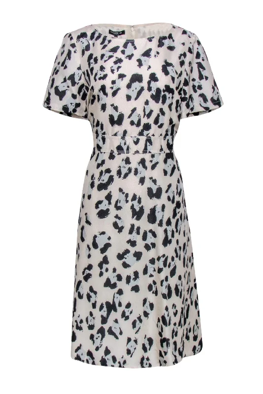 Lafayette 148 - Cream, Black & Pale Blue Cheetah Print Silk Dress Sz 10 Stylish unclassified dresses