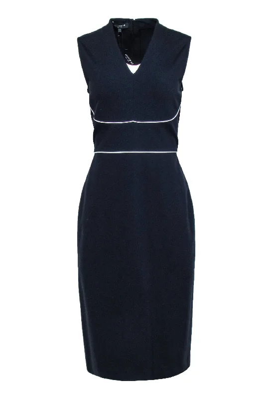 Lafayette 148 - Navy V-Neck Sleeveless Dress Sz M Color block unclassified dresses