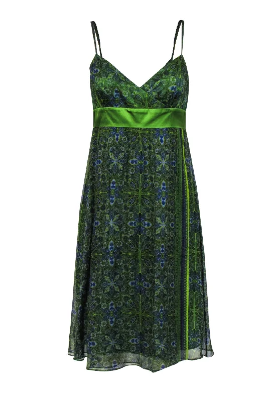 Laundry by Shelli Segal - Green Paisley Printed Silk Satin Sundress Sz 6 Stretchy unclassified dresses