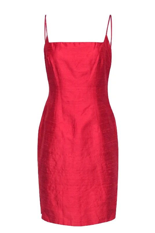 Laundry by Shelli Segal - Red Side Slit Silk Sheath Dress Sz 8 Metallic unclassified dresses