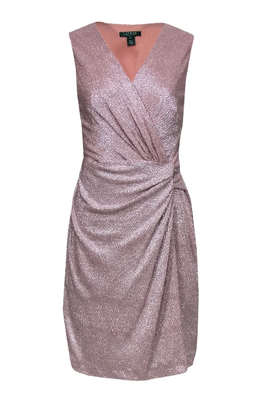 Lauren Ralph Lauren - Blush Sparkly Sleeveless Sheath Dress w/ Knotted Waist Sz 14P High-end unclassified dresses