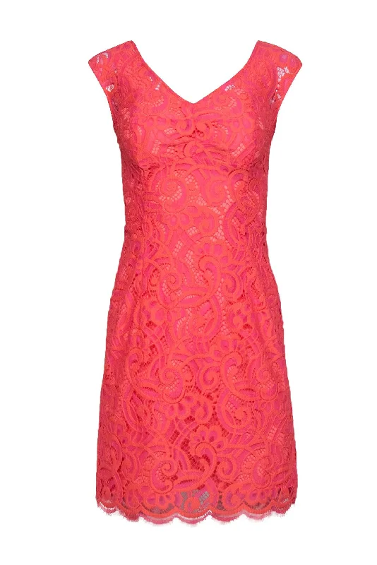 Lilly Pulitzer - Bright Coral & Pink Eyelet Sheath Dress Sz 0 Denim unclassified dresses