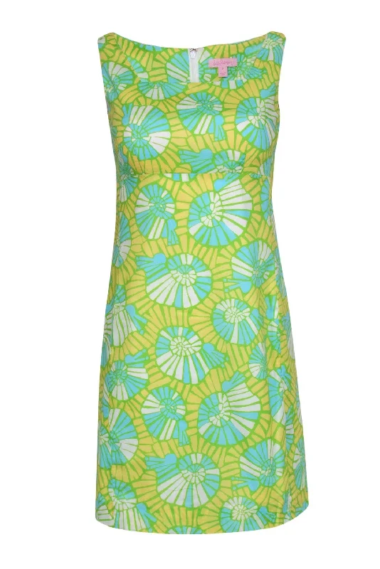 Lilly Pulitzer - Yellow, Green & Blue Seashell Print Sleeveless Babydoll Dress Sz 0 Plus size unclassified dresses