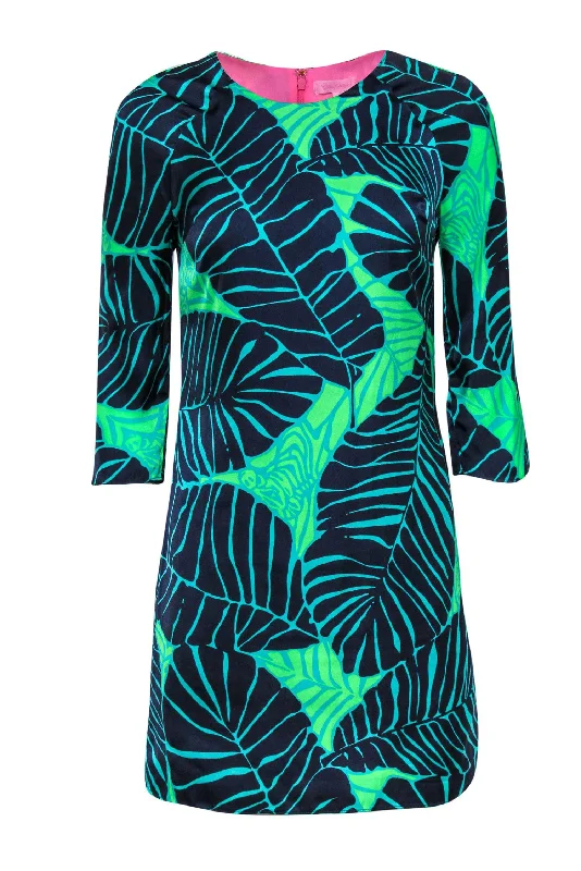 Lilly Pulitzer - Navy & Green Leaf Print Shift Dress Sz 0 Flowy unclassified dresses