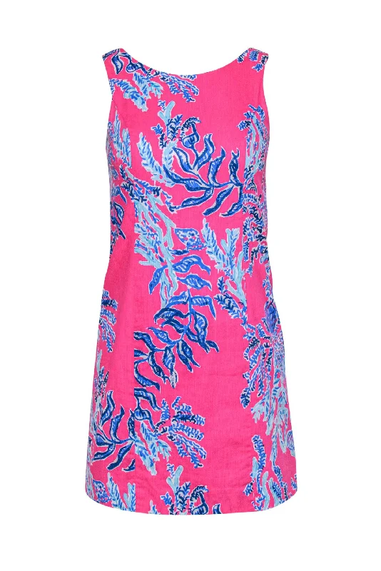 Lilly Pulitzer - Pink Fitted Sleeveless Shift Dress w/ Blue Coral “Samba” Print Sz 0 Chic unclassified dresses