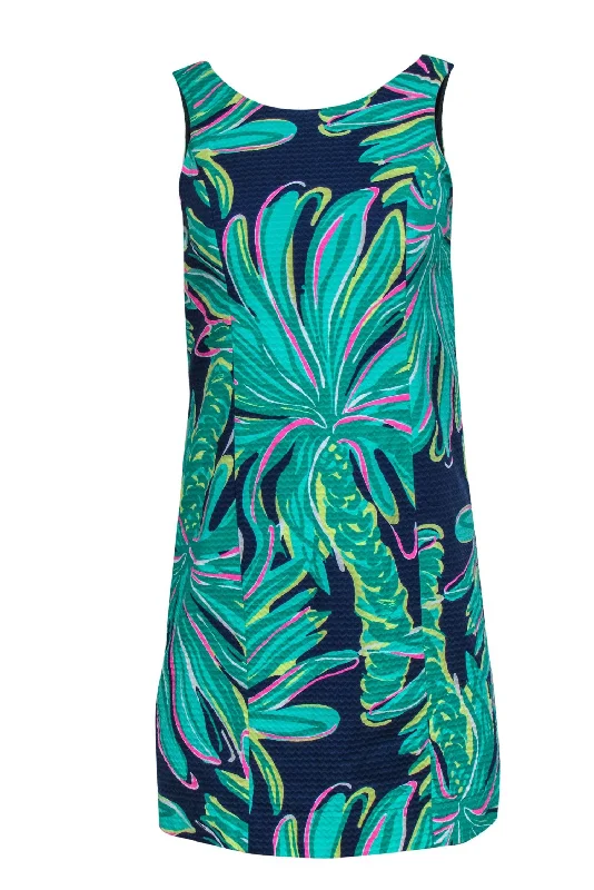 Lilly Pulitzer - Navy, Green & Pink Palm Tree Print Cotton Shift Dress Sz 0 Cotton unclassified dresses