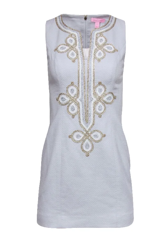 Lilly Pulitzer - Grey Cotton Sheath Dress w/ Metallic Embroidery Sz 00 Office unclassified dresses