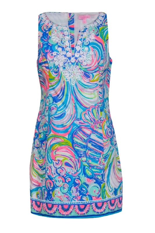 Lilly Pulitzer - Multicolor Swirled Printed Sheath Dress w/ Embroidered Front Sz 10 A-line unclassified dresses