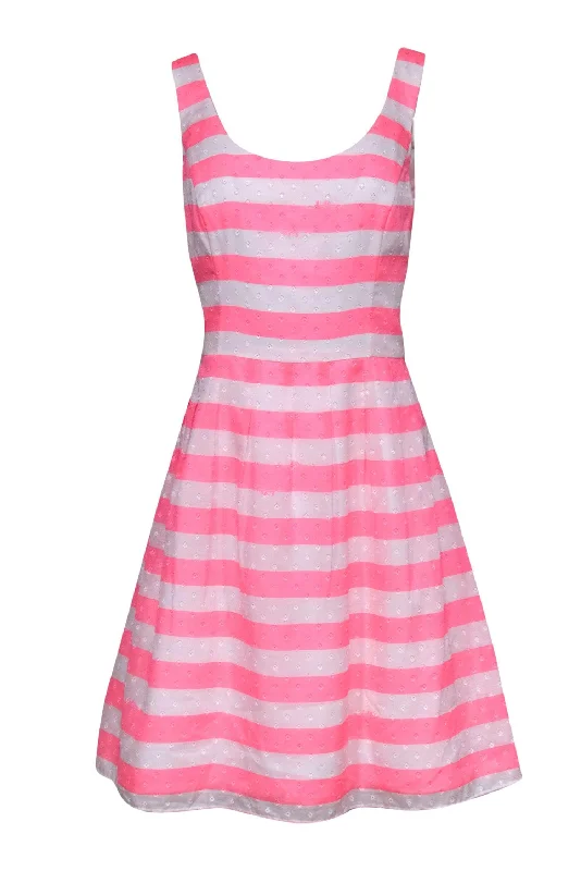 Lilly Pulitzer - Pink & White Striped Textured Fit & Flare Dress Sz 10 Winter unclassified dresses