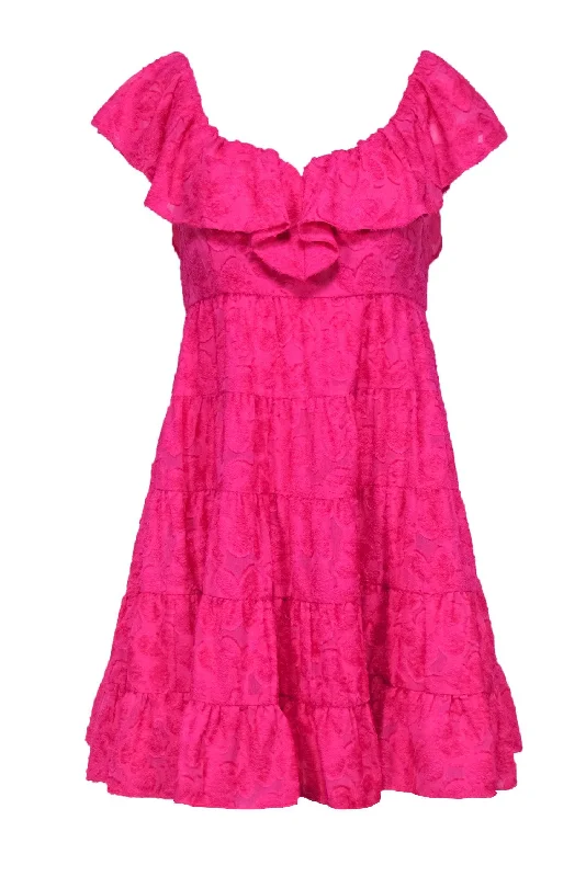 Lilly Pulitzer - Hot Pink Fuzzy Textured Tiered Shift Dress w/ Ruffles Sz 2 Party unclassified dresses