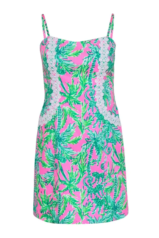 Lilly Pulitzer - Neon Pink & Lime Green Palm & Monkey Print "Shelli" Dress Sz 2 Wedding guest unclassified dresses